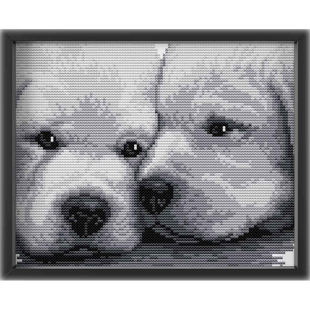 Kreuzstich - Hundewelpen | 25x25 cm - Diy - Fadenkunst