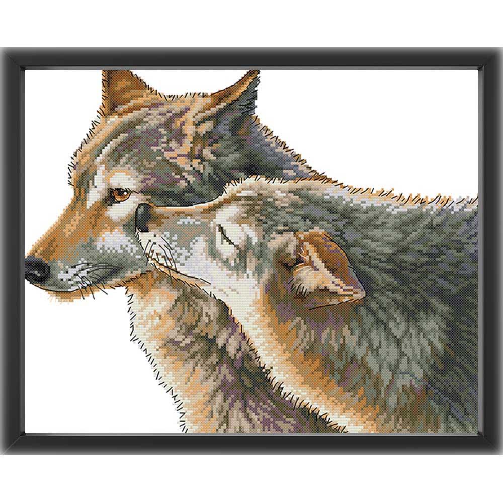 Kreuzstich - Wolfpaar | 40x35 cm - Diy - Fadenkunst