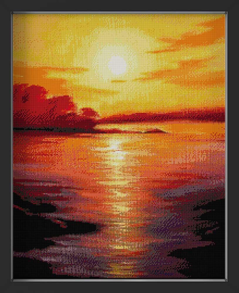 Kreuzstich - Sonnenuntergang | 53x53 cm - Diy - Fadenkunst