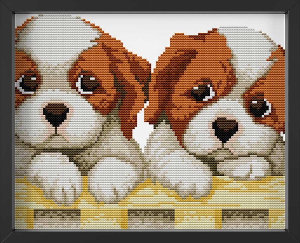 Kreuzstich -  zwei kleine Hunde | 30x20 cm - Diy - Fadenkunst